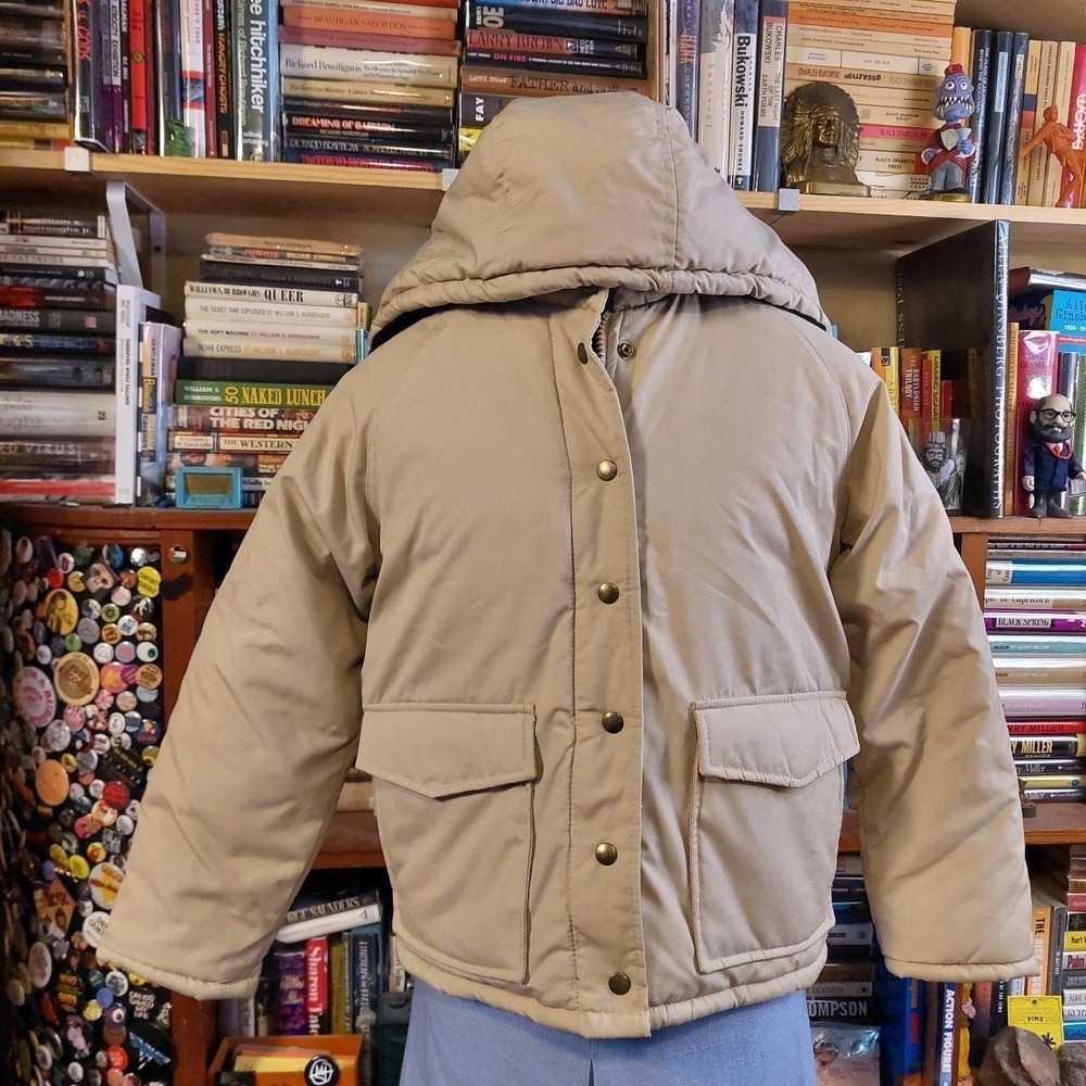 Vintage JCPenney Tan Navy Puffer Jacket Removable Hood Double Zip Small‎ 70s 80s